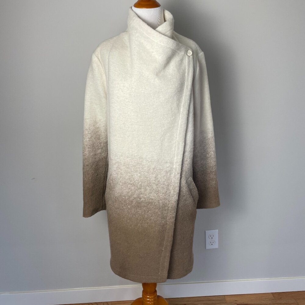 BB Dakota Women’s Cream/Tan Ombre Cowl Neck Asymmetrical Boiled Wool Coat